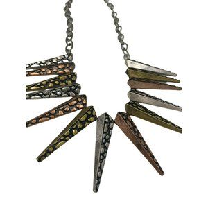 Metal Brutalist Style Statement Spike Necklace Textured Silver Copper Bronze